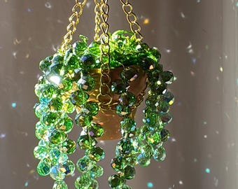 Mini Terracotta Pot Beaded Plant Suncatcher with Gold Chain Hanger
