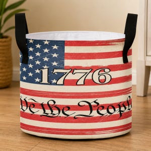 American Flag 7 Gallon Grow Bag, Patriotic Fabric Planter with Handles, Breathable Plant Pot for Flowers & Vegetables