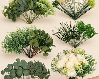 120 Pcs Artificial Eucalyptus Stems, Mixed Faux Greenery & Flowers, Bulk Floral Supplies for Wedding, Baby Shower, Home Decor or DIY Crafts