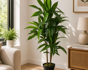 48" Artificial Dracaena Plant with Pot, Real Touch Indoor Tree, Tall Faux Floor Plant for Living Room Office Home Decor