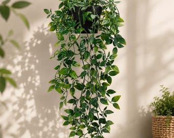 Artificial Hanging Plant in Pot, Faux Hanging Greenery for Shelf Decor, Waterproof Fake Trailing Plant for Indoor Outdoor Home