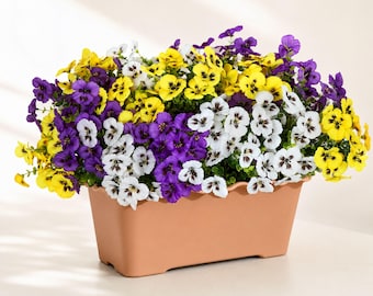 Artificial Pansy Flowers 18 Pcs, UV Resistant Faux Silk Flowers for Outdoor Planters, Purple Yellow White Spring Summer Porch Garden Decor