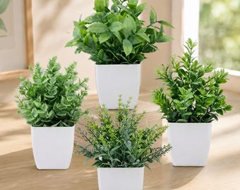 4 Pack Artificial Potted Plants Indoor Decor, Faux Eucalyptus Greenery in Pots for Office Desk Bathroom Shelf Farmhouse Home Decor