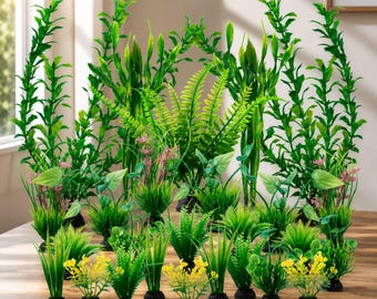 26 Pcs Artificial Aquarium Plants Set, Large Plastic Fish Tank Decorations for Betta, Goldfish, Tropical Fish & Aquarium Decor