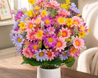 4 PCS Artificial Daisy Flowers Silk Faux Floral Bouquet for Vase Wedding Party Table Centerpiece Living Room Home Decor Mixed Colors