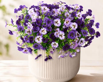 Artificial Pansy Flowers 12 Pcs, Faux Purple Flowers for Outdoor Planters, UV Resistant Silk Floral Stems for Porch Patio Garden