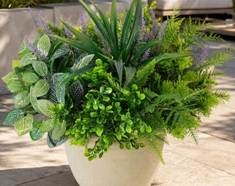 Artificial Outdoor Plants UV Resistant Greenery Stems, Mixed Faux Fern Eucalyptus Lavender, Garden Porch Planter Decor, Indoor Outdoor Plant