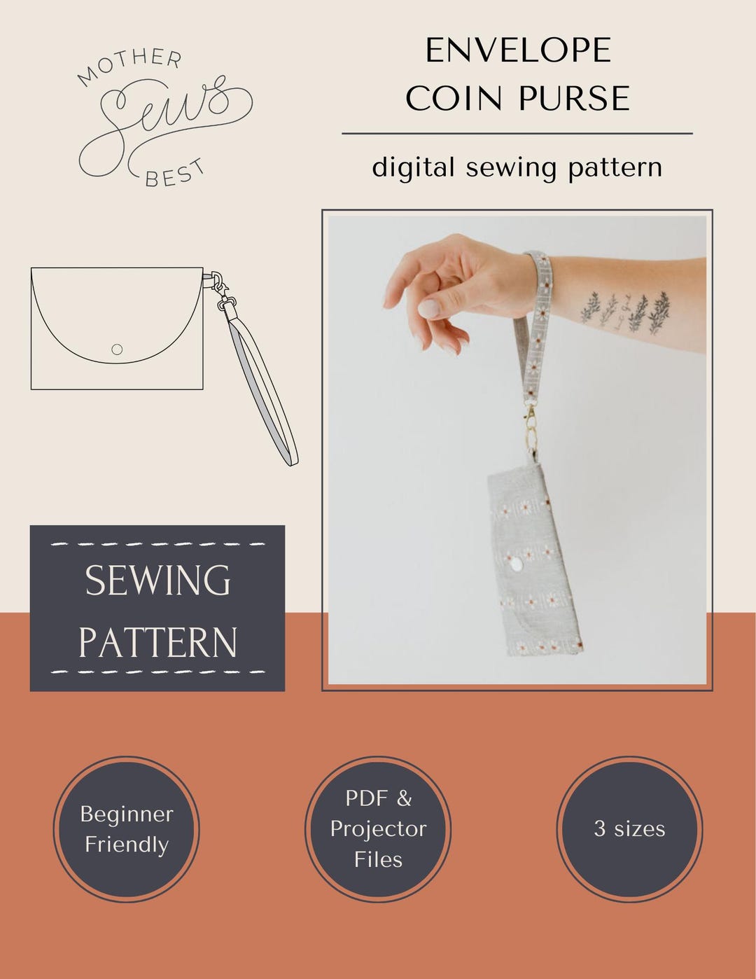 Envelope Wallet Pattern Envelope Coin Purse Sewing Pattern - 3 Sizes - Etsy
