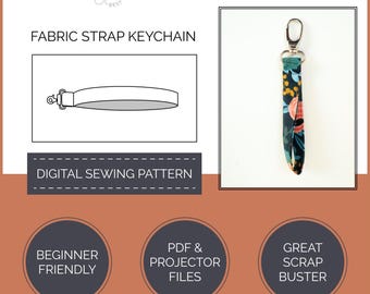 Fabric Strap Wristlet Keychain Sewing Pattern PDF | Quick Scrap Fabric Project | Beginner Friendly