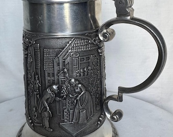Vintage Detailed Pewter Stein with Lid