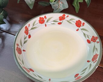 K.I.C Brushes Hand Painted Red Florals Stoneware 9” Bowl