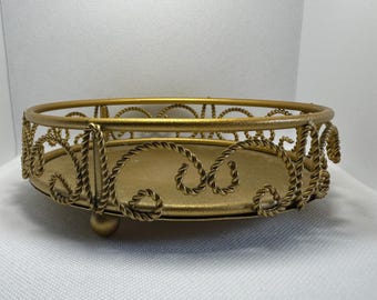 Gold Round Tray With Rope-Like Detail