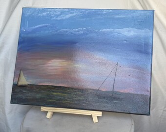 Original Sailboats At Sea Canvas Painting