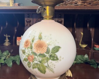 Vintage Floral Round Milk Glass Lamp