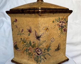 Diamond Shaped Floral and Butterfly Canister