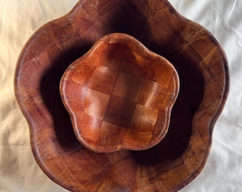 Vintage Flower Shaped Wood Serving Bowls (set of 3)