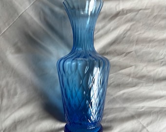 Blue Glass Vase With Quilted/Diamnd Shaped Texture