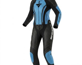 SHIMA Damen-Motorradkombi aus Leder, zweiteilig, CE-gepanzert, blau, Biker-Trainingsanzug-Set