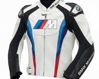 NEUE BMW Motorrad Herren White Racing Biker Lederjacke, MotoGP BMW Motorrad