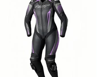 Personalize RST Tracktech Evo 5 Women Leather Motorcycle Racing Suit - Black / Fushia