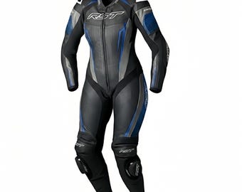 Personalize RST Tracktech Evo 5 Women Leather Motorcycle Racing Suit - Black / Fushia blue