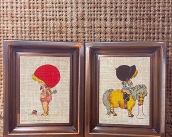 Zeldzame jaren 1970 Coppercraft Guild Wall Art set / ondertekend Lynn Santarlasci 1974 zeefdrukken / grillige retro kinderkamer kinderkamer kunst cadeau