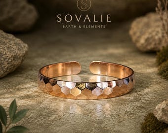 Bracciale rigido esagonale Sovalie in rame puro / Bracciale regolabile in rame martellato