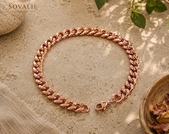 Bracciale a maglie cubane in rame puro, bracciale in rame da 7 mm, gioielli in rame massiccio, 7,5" e 8,5"