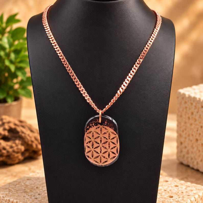 Handmade Dog Tag Orgonite Pendant Necklace – Copper Flower of Life ...