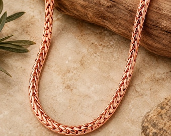 Collana in rame puro con osso di drago – Catena intrecciata da 5 mm, gioiello unisex (50-60 cm)
