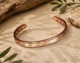 Bracciale magnetico tricolore in rame – Bracciale regolabile in rame per uomo e donna