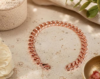 Bracciale a catena in rame puro da 9 mm – Gioielli in rame massiccio – Disponibile in 4 misure