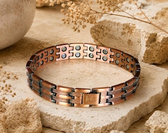 Bracciale magnetico in rame puro, regolabile, largo 13 mm, bracciale con 38 magneti, gioielli benessere in rame.