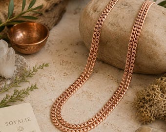 Collana a catena cubana in rame puro – Gioielli unisex audaci da 7 mm (56-51 cm)