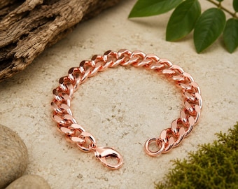 Bracciale a maglie cubane in rame puro, catena a maglia barbazzale da 12 mm, gioiello per tutti i giorni