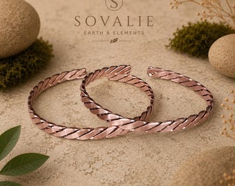 Set di bracciali rigidi intrecciati in rame puro, realizzati a mano / Bracciali rigidi regolabili in rame