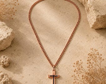 Pure Copper Cross Necklace, 3.5 mm Chain, 20-24 Inch