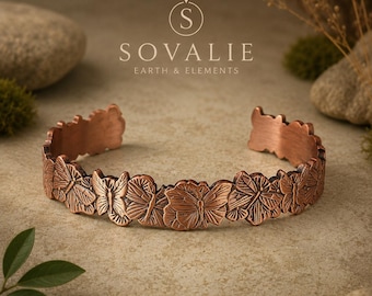 Bracciale rigido Sovalie in rame puro con farfalla / Bracciale regolabile ispirato alla natura
