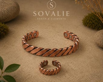 Set composto da bracciale e anello in rame puro / Gioielli in rame magnetici regolabili / Bracciale, anello o set coordinato