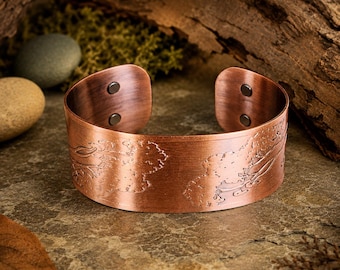 Bracciale rigido a forma di albero in rame puro, bracciale magnetico ispirato alla natura, bracciale largo regolabile.
