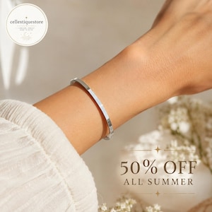 Stainless Steel Cuff Bracelet, Minimalist Silver Open Bangle, Polished Unisex Bracelet, Modern Gift for Him Her