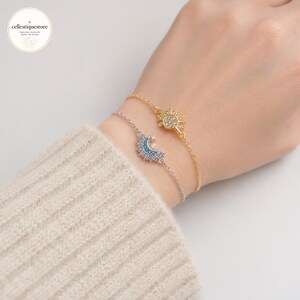 Celestial Evil Eye Bracelet, Sun Moon Bracelet, Dainty Gold Silver Chain Bracelet, Astrology Jewelry Gift for Her