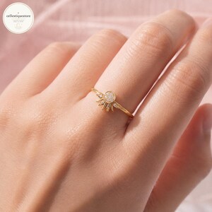Celestial Sun and Moon Ring Set, Dainty Gold Silver Stackable Rings, CZ Starburst Crescent Moon Jewelry Gift for Her