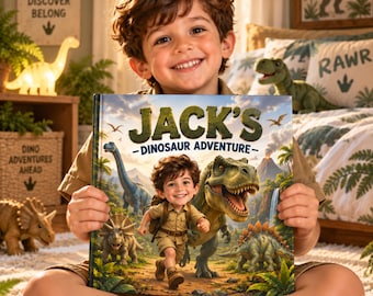 Personalized Dinosaur Book for Kids, Custom Child Photo Storybook, Dinosaur Adventure Book, Personalized Kids Gift, Birthday Gift for Kids