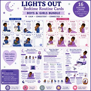 Schede per la routine della nanna per bambini di colore / Schede stampabili multiculturali / Tabella per una routine rilassante prima di dormire / Download immediato in PDF