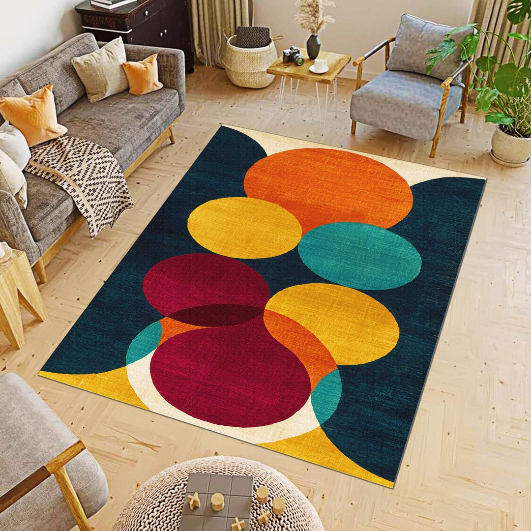 Many Circles Rug Mid-century Modern Geometric Circles Rug, Retro Abstract Colorful Area ...