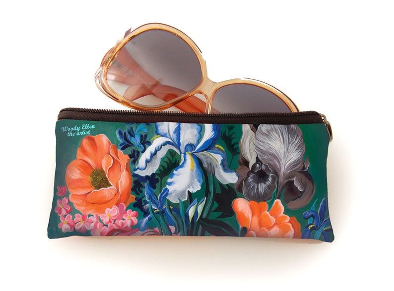 Estuche para maquillaje con flores,Estuche de lápiz vintage, forêt, Estuche naranja verde,Estuche regalo para ella, Estuche de maquillaje imagen 2