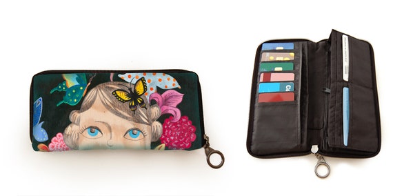 Wallet, Thoughts, sale, printed, illustrated, flowers, girl, butterflies, thoughts