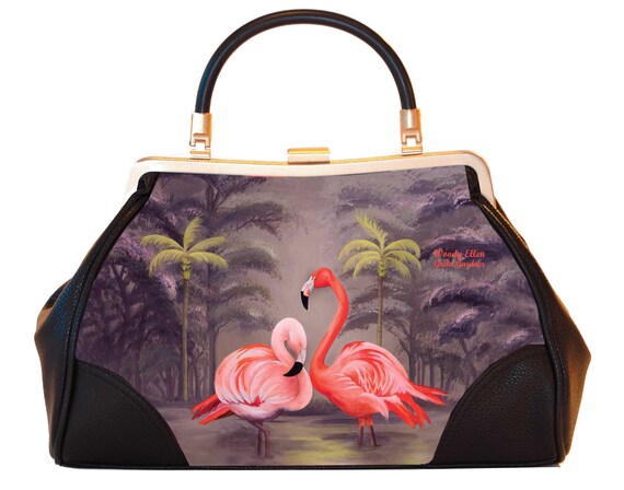Retro handbag, Vintage handbag, Flamingo , gift for her, gift for mom, Woody Ellen handbag, christmas gift, Valentine ideas, orange-beige