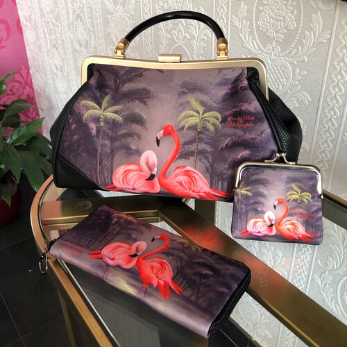 Retro Handtas Set Van 3 Flamingo Kerstcadeau Pinup Fashion -